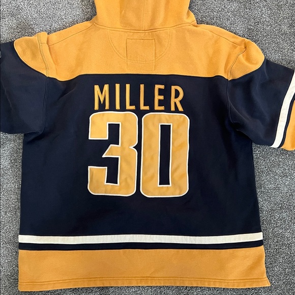 NHL Old Time Hockey Buffalo Sabres 
Navy and Gold Ryan Miller Hooded Sweatshirt - Picture 2 of 5